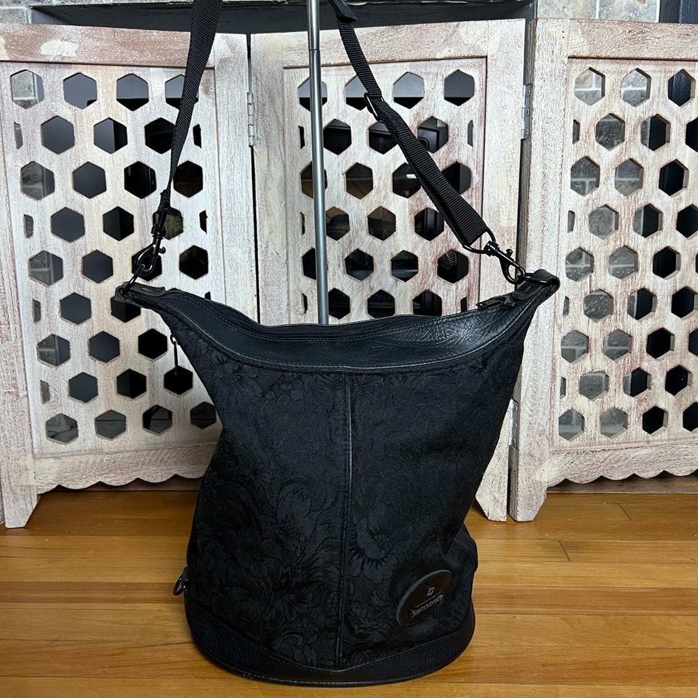 Vintage Samsonite Black Canvas and Leather Large Travel Bag